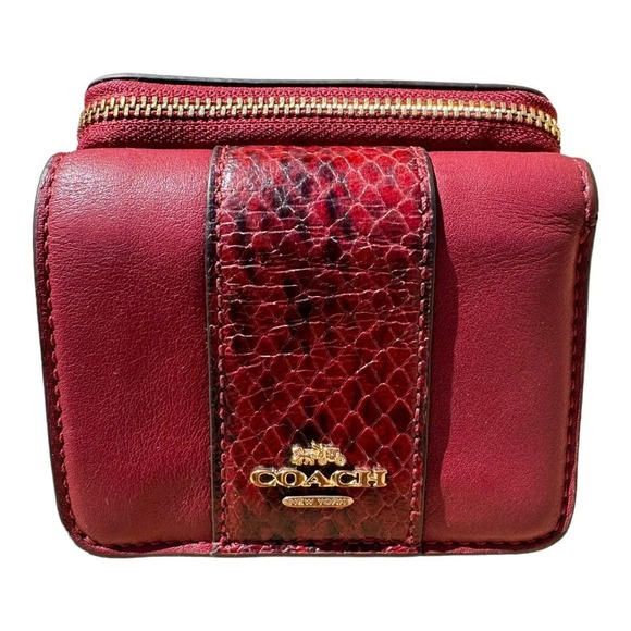 Coach Small Leather Trifold Wallet  Snake Skin Embossed Detail
 Color Cherry EUC - Picture 2 of 6